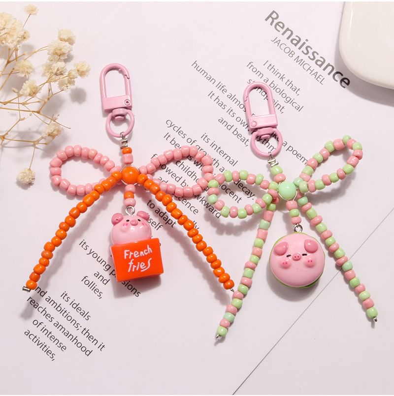 Pig Bow Bead Resin Bag Charm Keyring