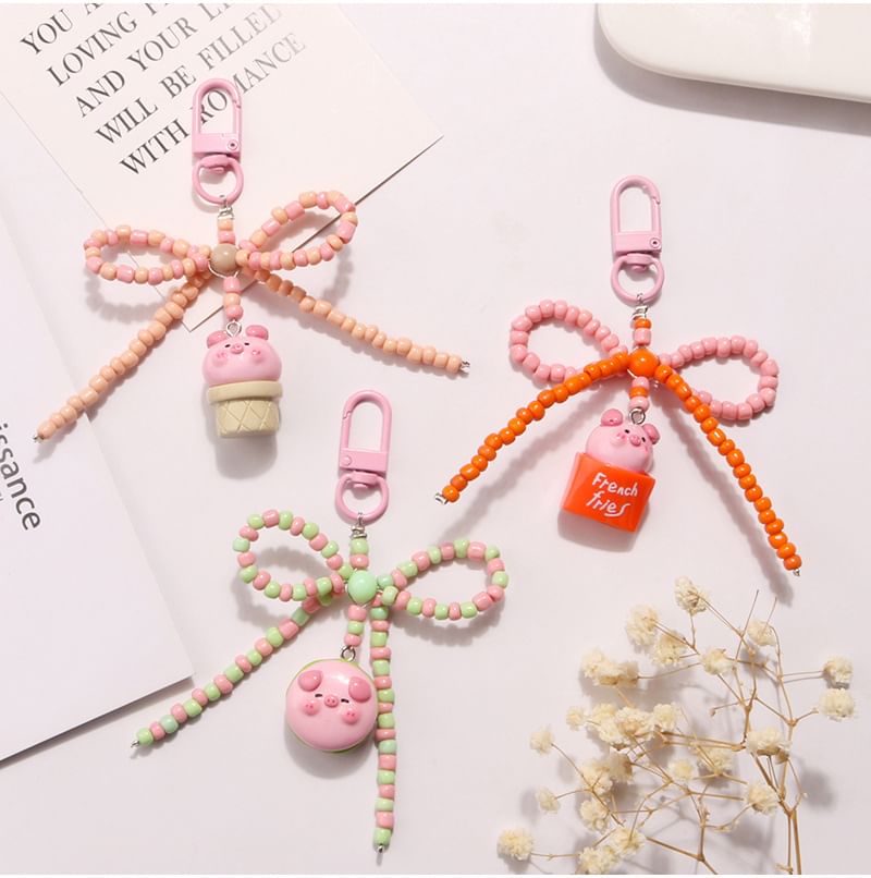 Pig Bow Bead Resin Bag Charm Keyring
