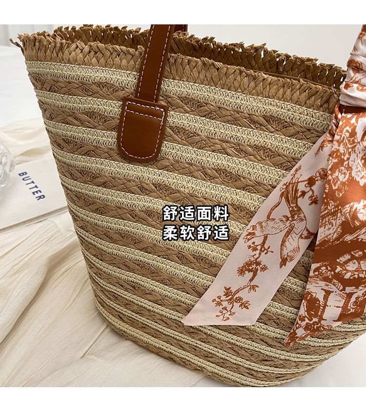 Striped Woven Tote Bag + Scarf