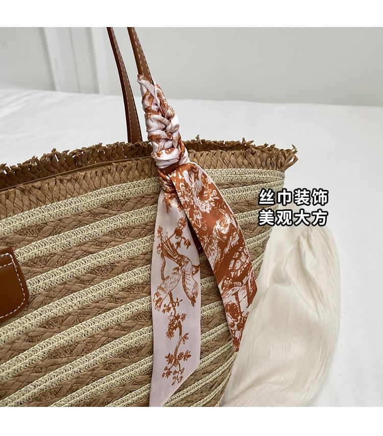 Striped Woven Tote Bag + Scarf