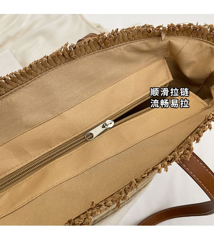 Striped Woven Tote Bag + Scarf