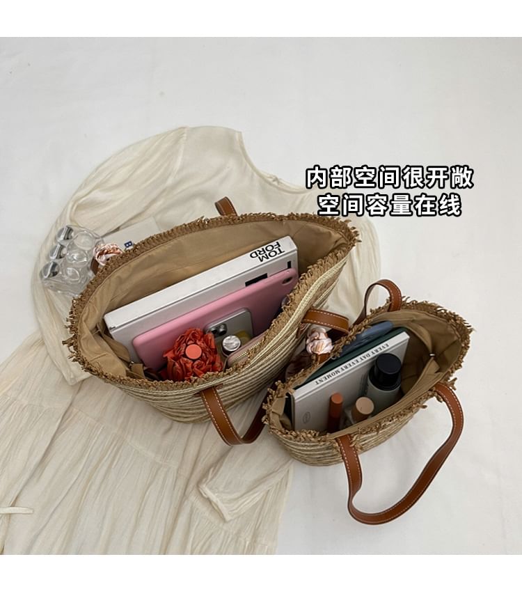 Striped Woven Tote Bag + Scarf