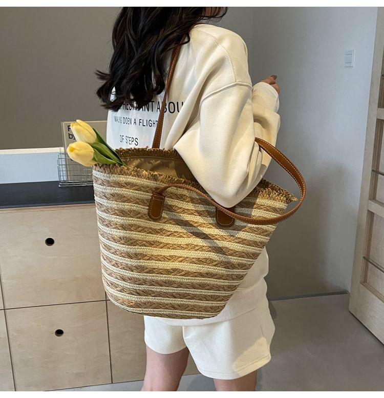 Striped Woven Tote Bag + Scarf