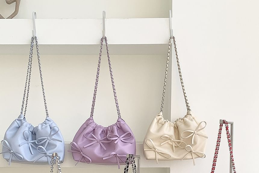 Bow Chain Leather Shoulder Faux Strap Bag