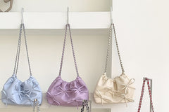 Bow Chain Leather Shoulder Faux Strap Bag