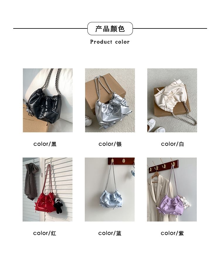 Bow Chain Leather Shoulder Faux Strap Bag