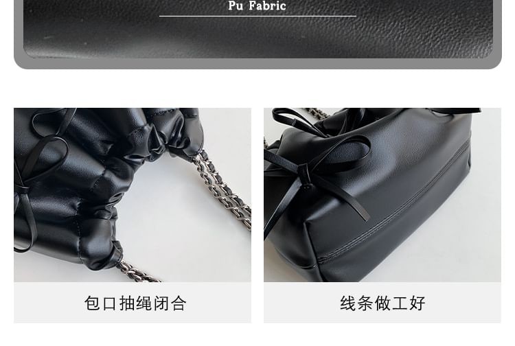 Bow Chain Leather Shoulder Faux Strap Bag
