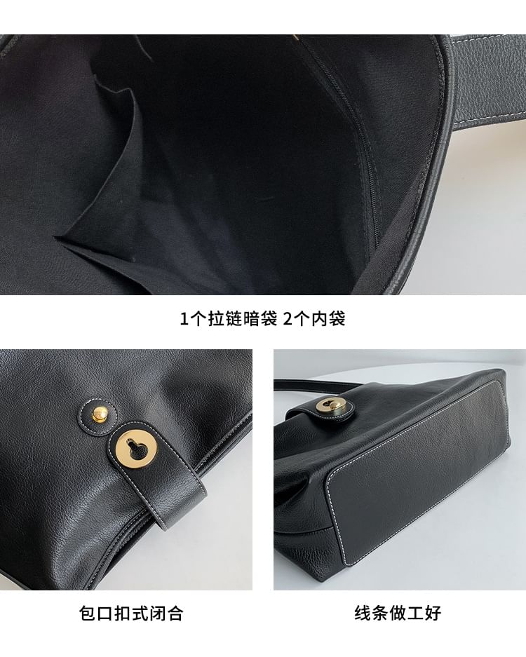 Tote Faux Bag Plain Leather