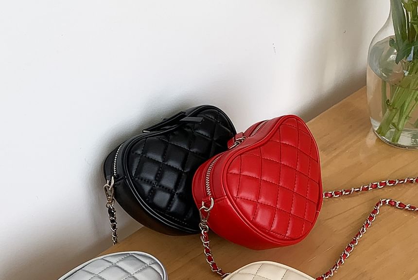Chain Heart Strap Bag Quilted Crossbody