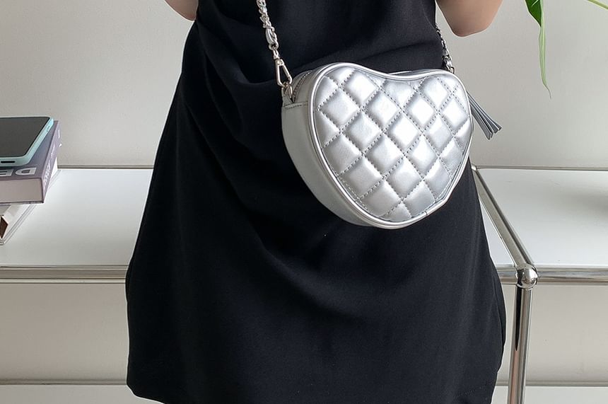 Chain Heart Strap Bag Quilted Crossbody