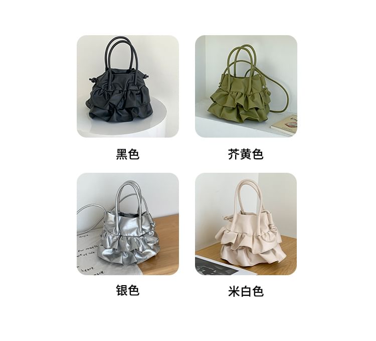 Leather Bag Faux Crossbody Top Handle Ruffle