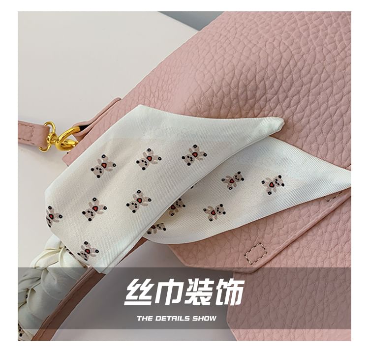 Top Handle Plain Faux Leather Crossbody Bag + Scarf