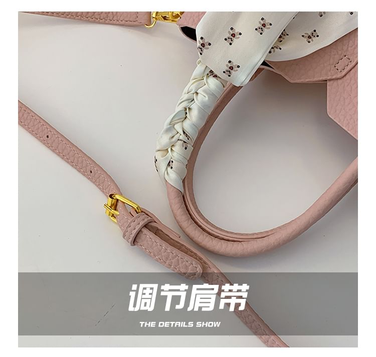 Top Handle Plain Faux Leather Crossbody Bag + Scarf