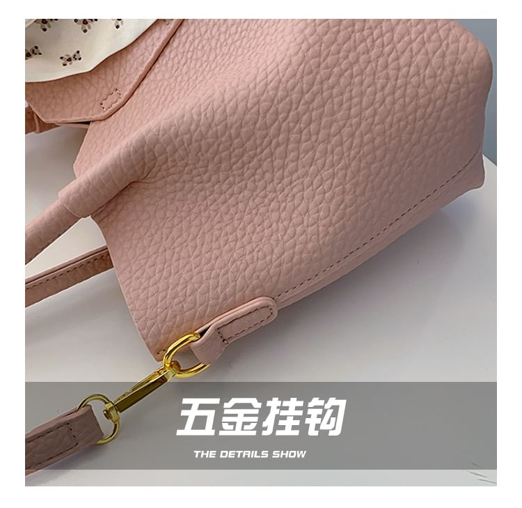 Top Handle Plain Faux Leather Crossbody Bag + Scarf