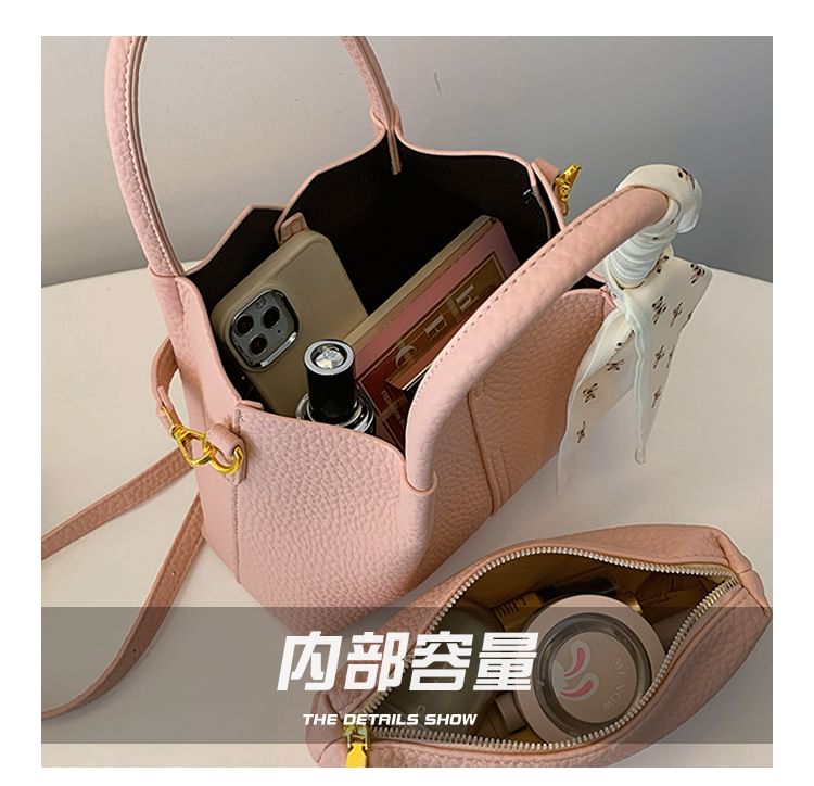 Top Handle Plain Faux Leather Crossbody Bag + Scarf