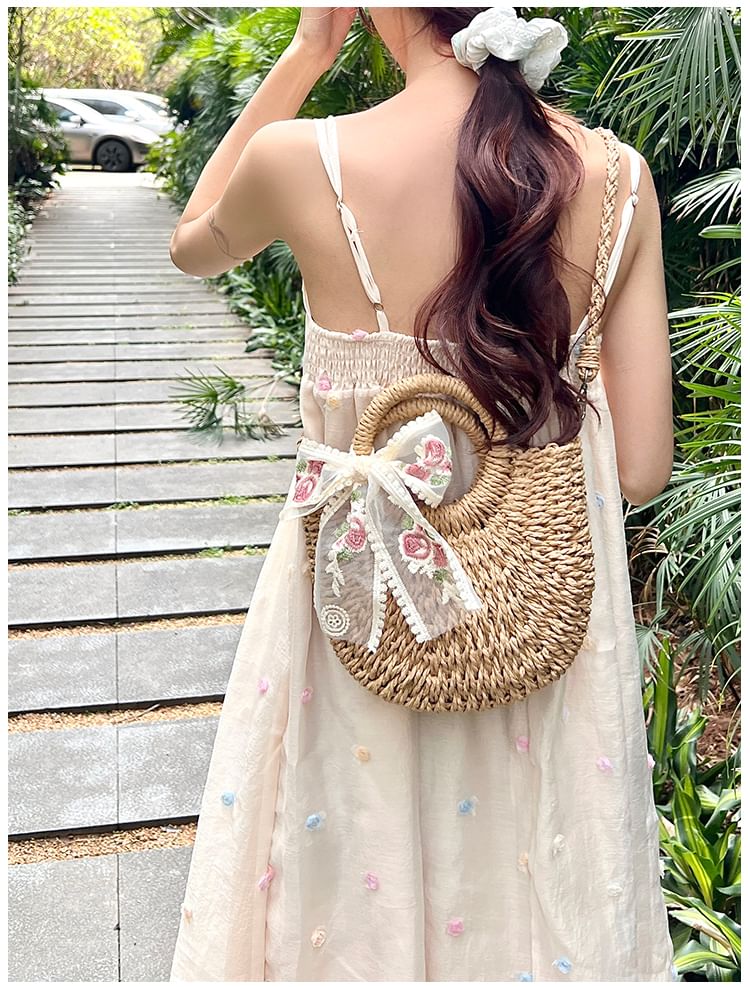 Top Handle Woven Crossbody Bag + Scarf