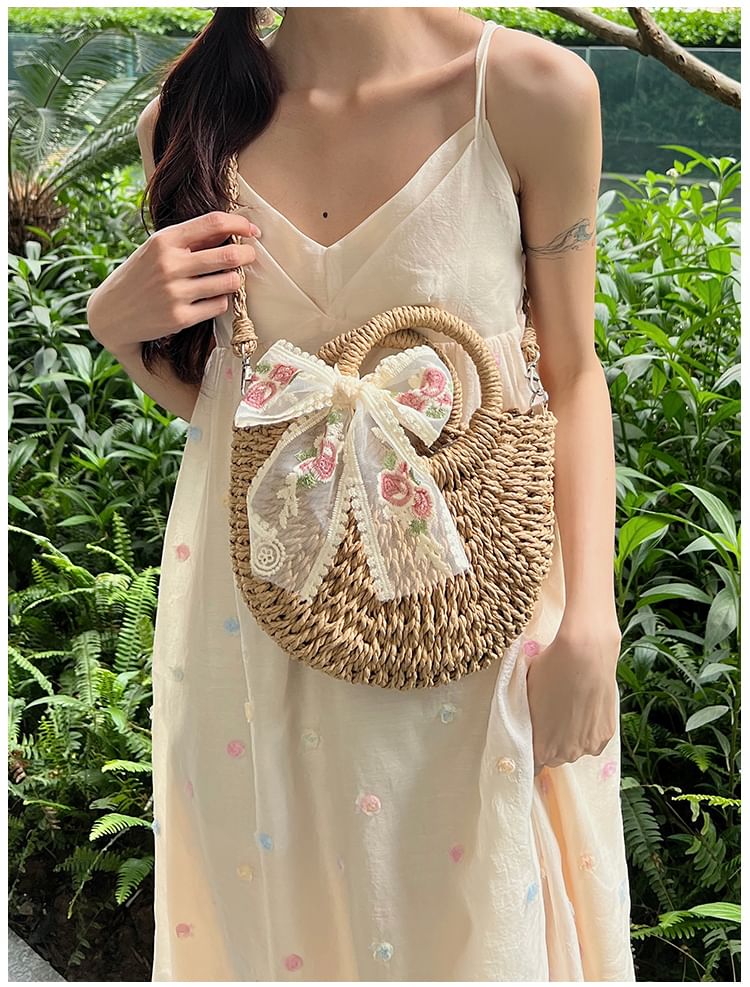 Top Handle Woven Crossbody Bag + Scarf