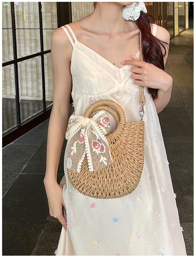 Top Handle Woven Crossbody Bag + Scarf