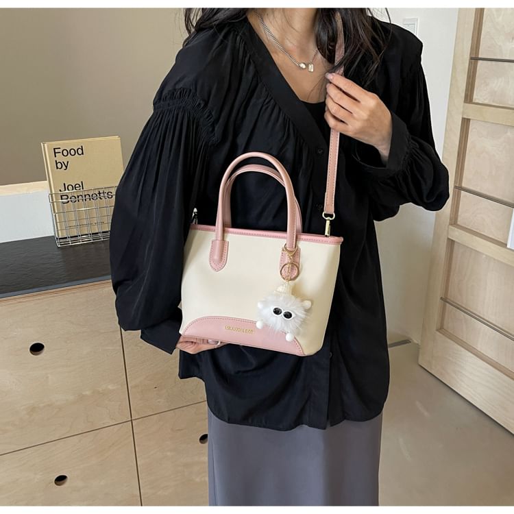 Top Handle Faux Leather Crossbody Bag + Bag Charm