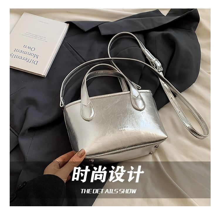 Plain Bag Leather Top Faux Handle Crossbody