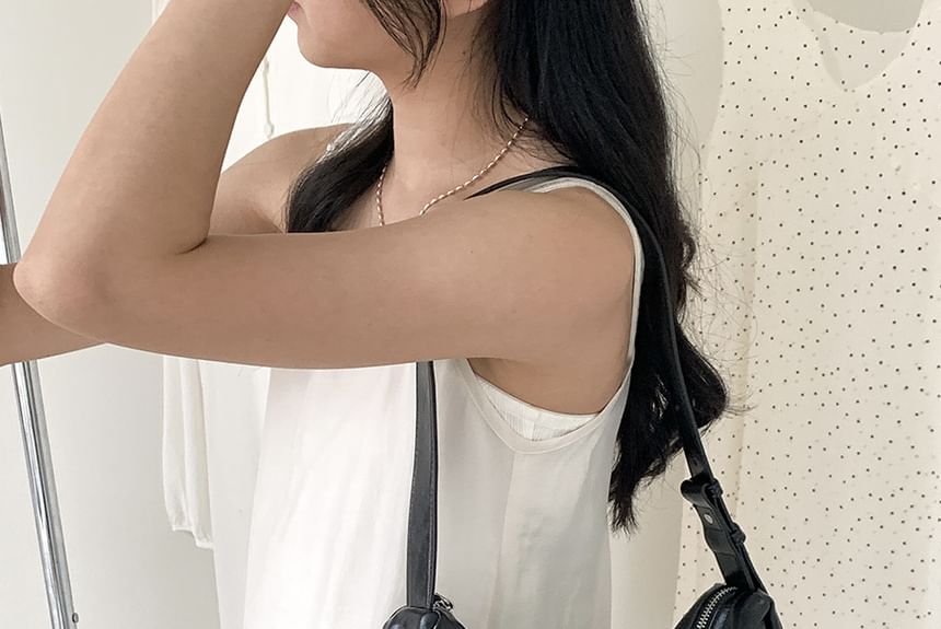 Shoulder Faux Bag Drawstring Plain Leather