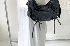 Shoulder Faux Bag Drawstring Plain Leather