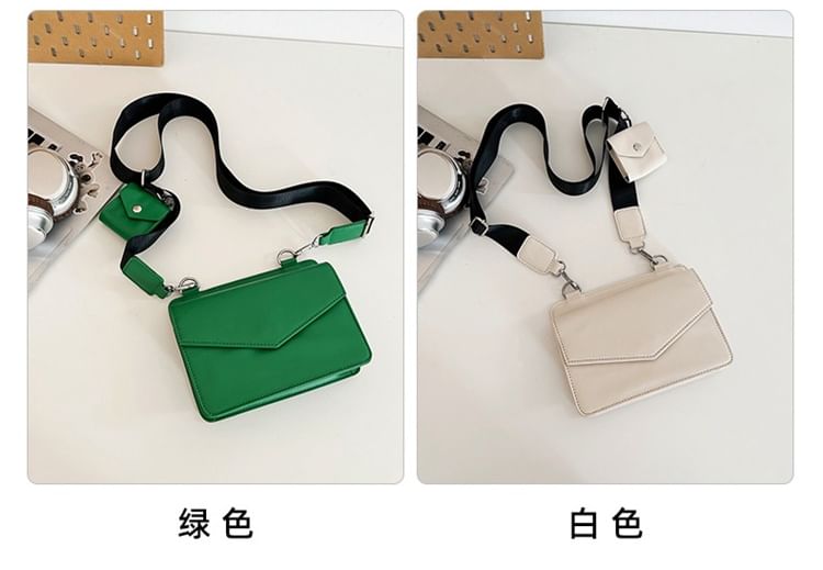 Faux Leather Plain Flap Crossbody Bag + Coin Purse