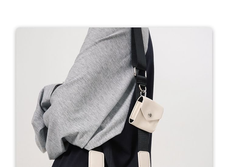 Faux Leather Plain Flap Crossbody Bag + Coin Purse
