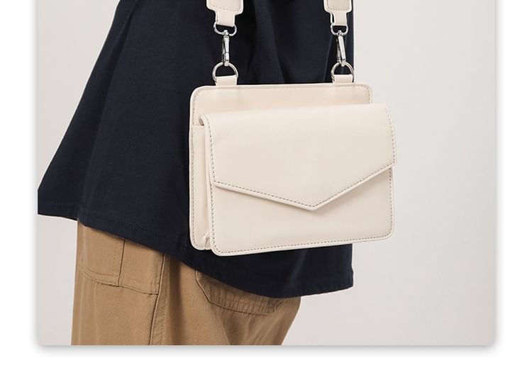 Faux Leather Plain Flap Crossbody Bag + Coin Purse