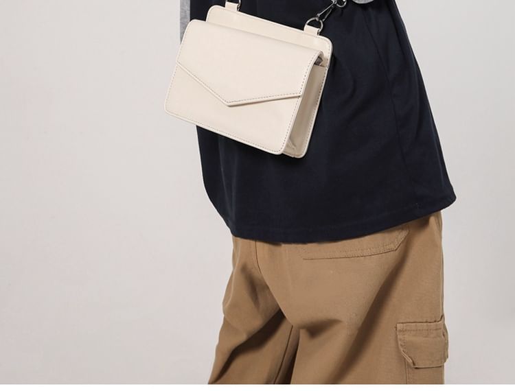 Faux Leather Plain Flap Crossbody Bag + Coin Purse