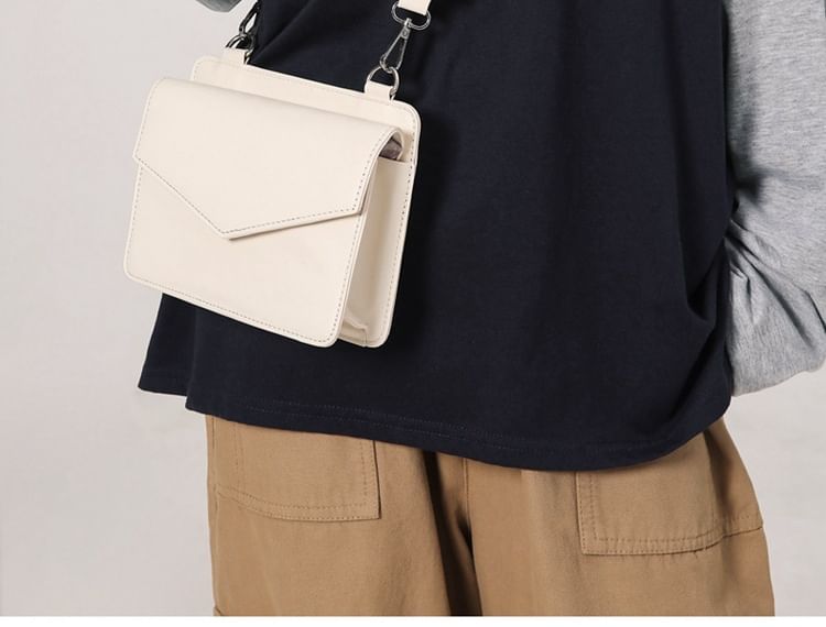 Faux Leather Plain Flap Crossbody Bag + Coin Purse