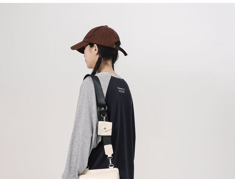 Faux Leather Plain Flap Crossbody Bag + Coin Purse