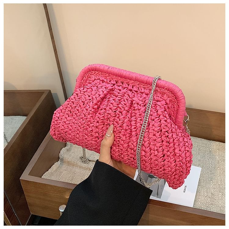 Crossbody Straw Bag Chain Strap