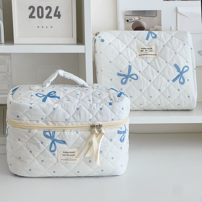 Bow Polka Dot Fabric Clutch / Makeup Bag