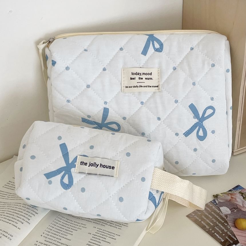 Bow Polka Dot Fabric Clutch / Makeup Bag