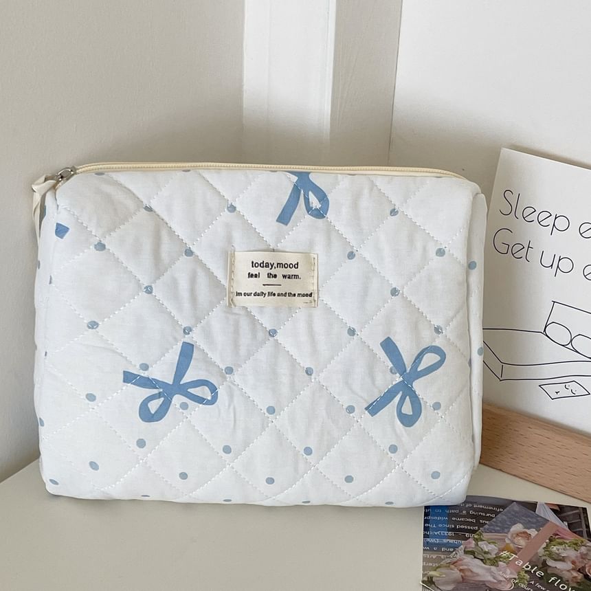 Bow Polka Dot Fabric Clutch / Makeup Bag