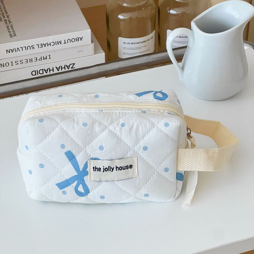 Bow Polka Dot Fabric Clutch / Makeup Bag
