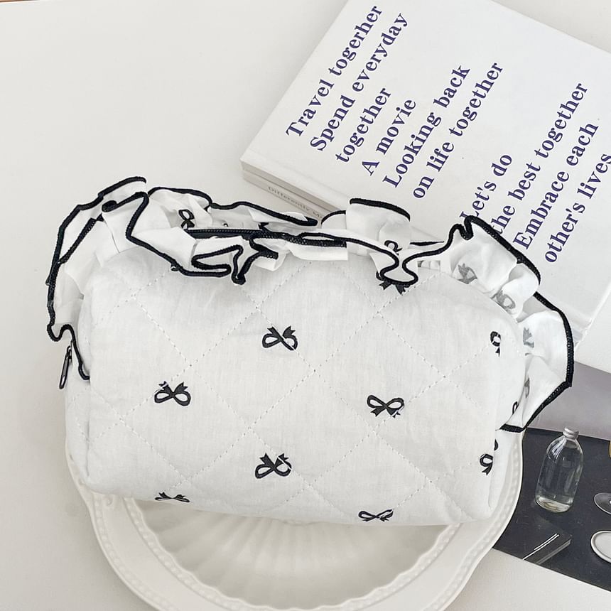 Ruffle Trim Fabric Makeup Bag / Pencil Case
