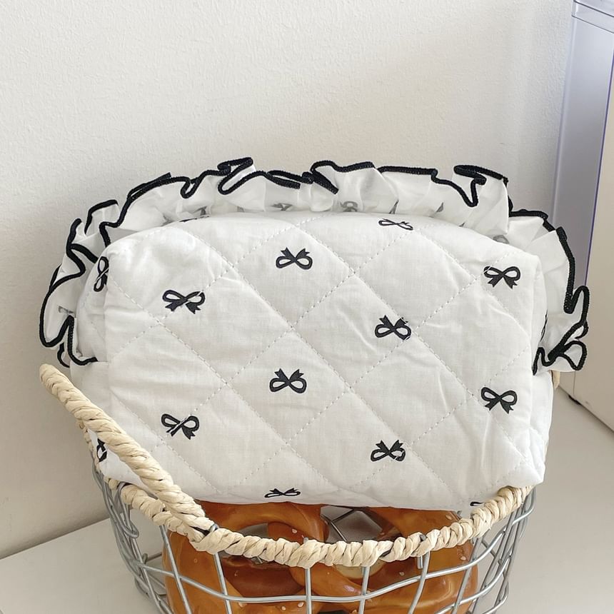 Ruffle Trim Fabric Makeup Bag / Pencil Case