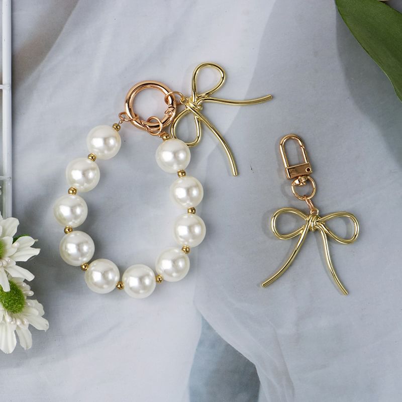Bow / Bead Bag Charm Keyring Phone