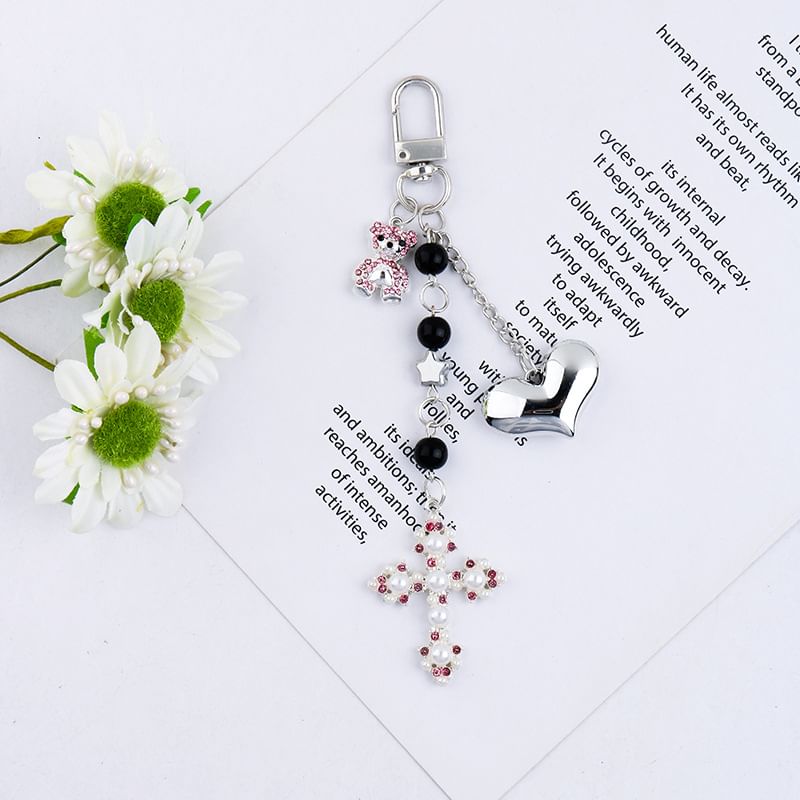 Heart Bear Cross Alloy Bag Charm Keyring Phone