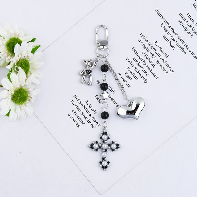 Heart Bear Cross Alloy Bag Charm Keyring Phone
