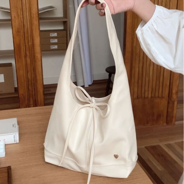 Tie-Up Bag Panel Tote Bow Heart Applique