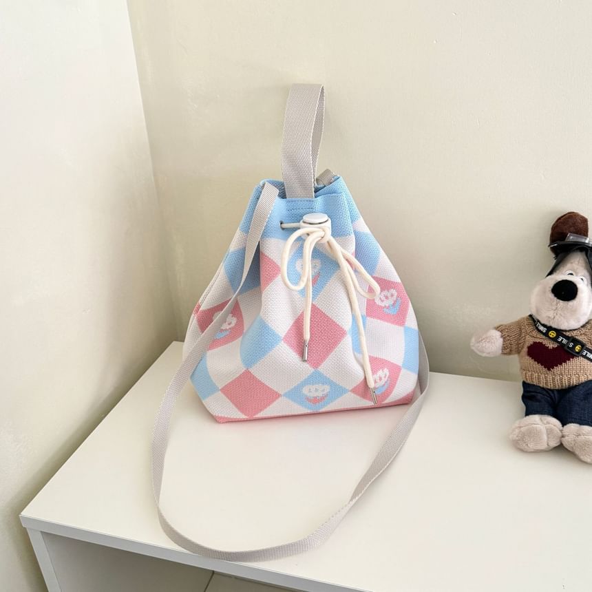 Knit Bag Drawstring Bucket Patterned