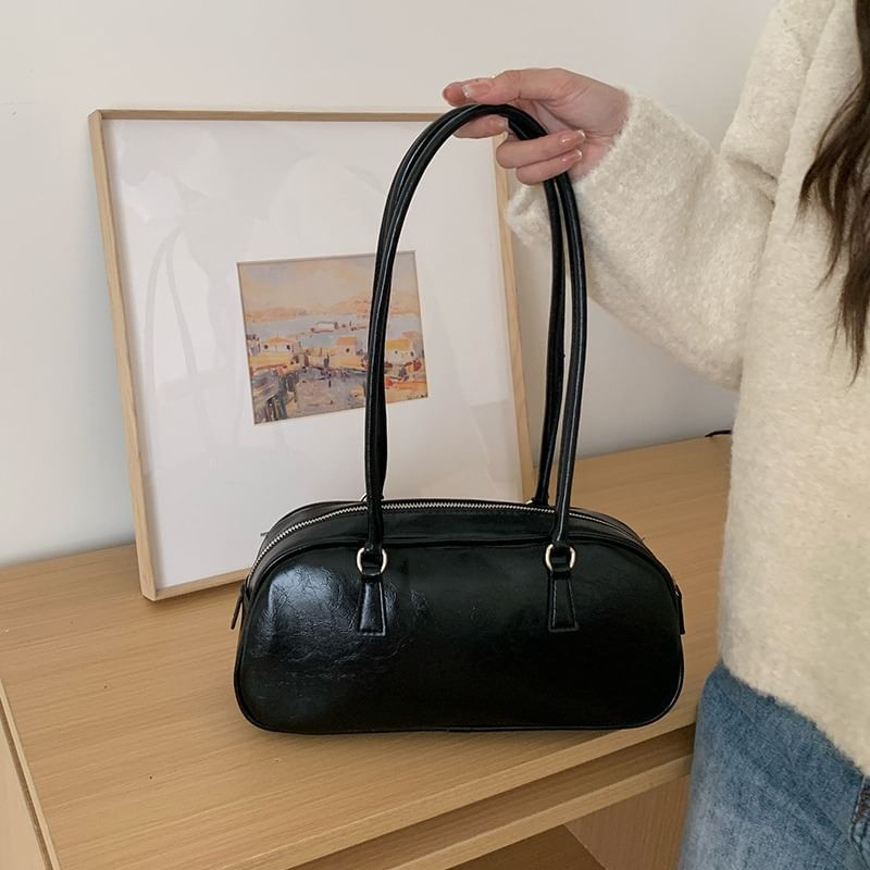 Plain Shoulder Leather Bag Faux