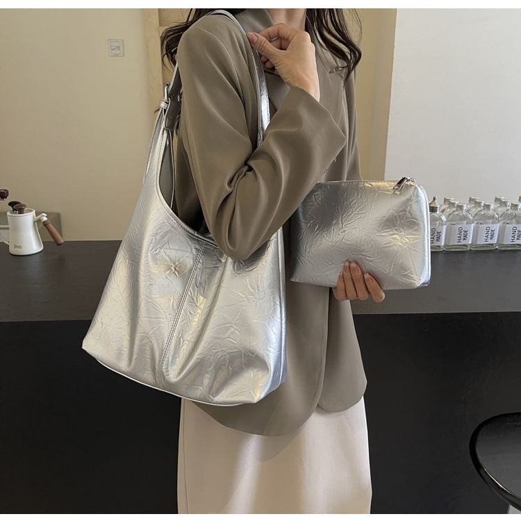 Faux Leather Shoulder Bag + Pouch