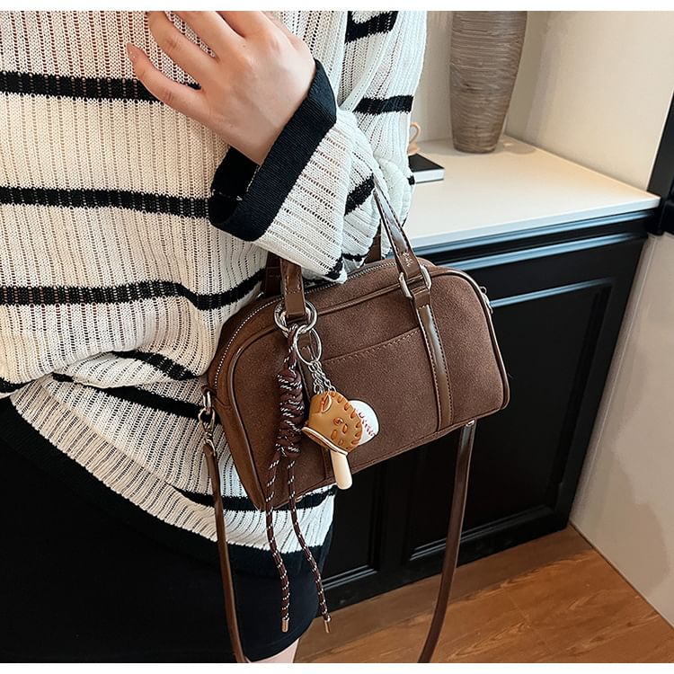 Faux Crossbody / Set Baseball Charm Suede Handle Bag Top
