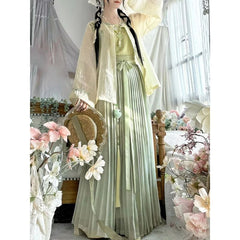 Plain Cami Top + High Waist Floral Print Baggy Pants + Open Front Jacket