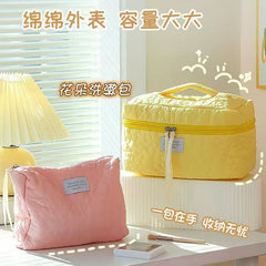 Lettering Applique Fabric Makeup Bag / Clutch