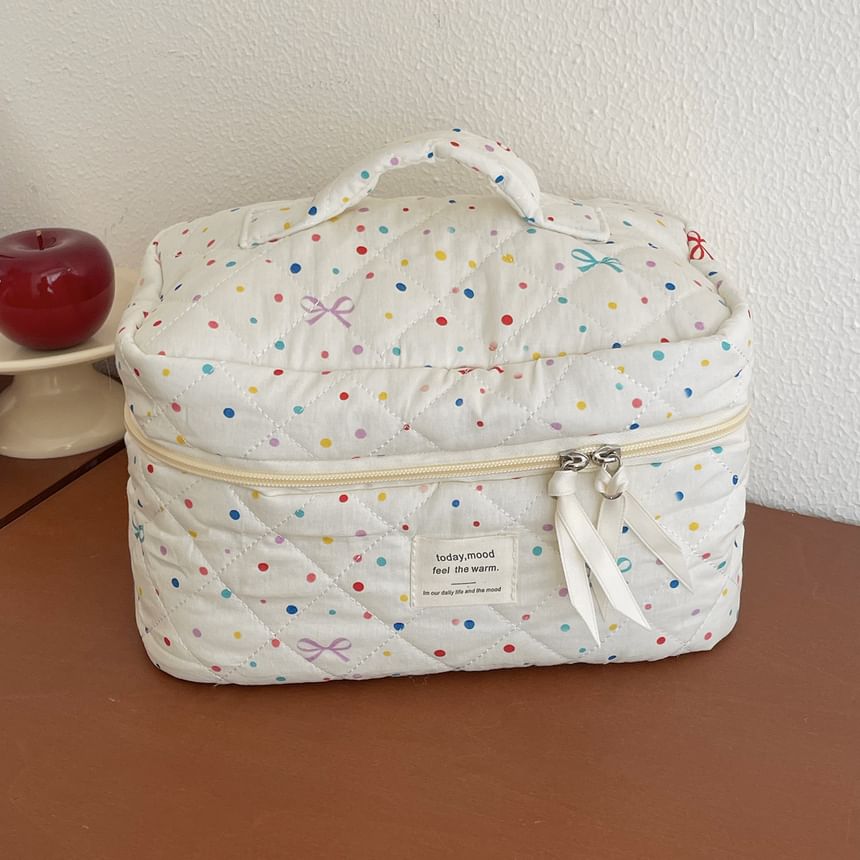Bow Dotted Fabric Makeup Bag / Clutch